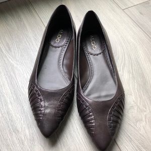 Aldo brown leather flat slip on shoes